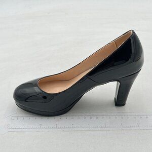 Miss left Black Low Platform High Chunky Heels Slip On Round Toe Pump